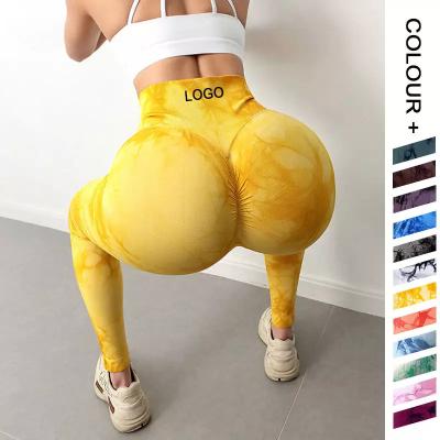 China Breathable Good Quality Pants Women Girls High Rise Tummy Control Fitness Seamless Marble Tie Dye Scrunch Back Yoga Legging for sale