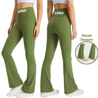 China Breathable Micro Flared Pants Invisible Pocket Running Workout Gym Fitness High Waist Trainer Yoga Butt Lifting Sports Leggings for sale