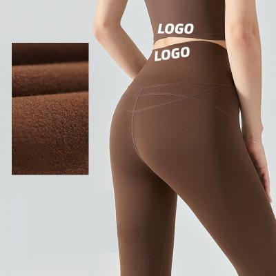 China Breathable Moisture wicking gym pant skin-friendly fleece polyester spandex winter custom embroidery printing logo yoga pants for sale