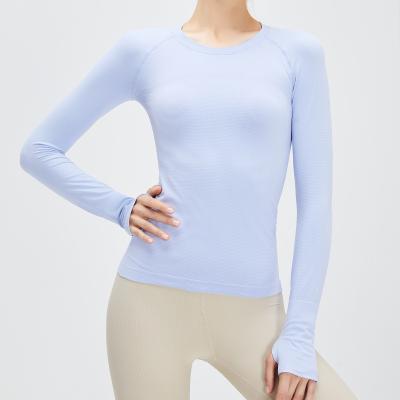 China Breathable 2023 HOT SALE Amazon new fitness tops women's long sleeve Skin-friendly sleeve Shirts solid color round neck yoga wear for sale