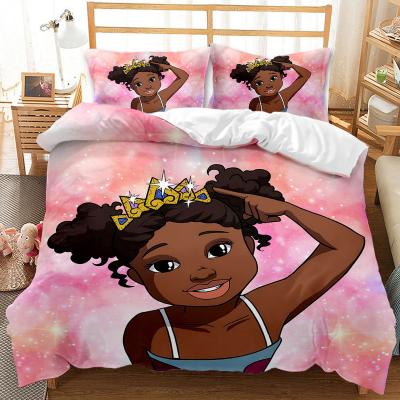 China 3D Cotton Africa Women Girl Design 3Pcs Bedding Set Anti-Static Printing Customized 100% King Size Black Bed Sheet for sale