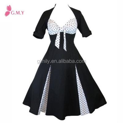 China Retro Polka Dot Party Swing Dress Anti-Static Black and White Polka Dot Ladies Pakistani Dresses for sale