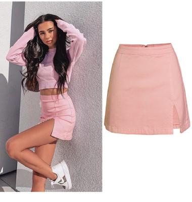 China 2021 New Arrivals Breathable Ladies Plus Velvet PU Bag Hip Skirt Split Leather Skirt High Waist Skirt for sale