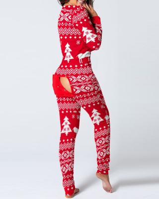 China 2020 QUICK DRY Autumn Winter Button Flip Adult Pajamas Printed Christmas Long Sleeve Innerdress Overalls for sale