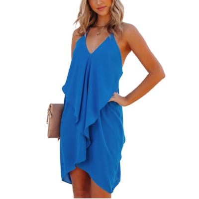 China 2022 Anti-static classic asymmetrical v-neck sukienka OEM/ODM summer sleeveless sexy mini party women dress for sale