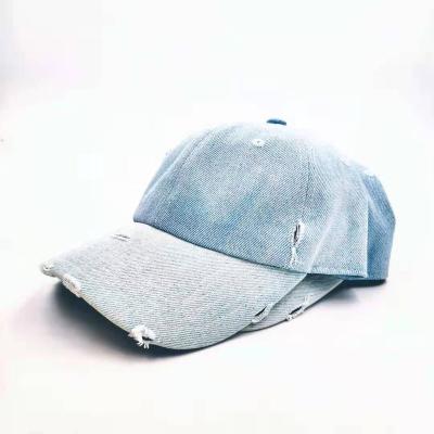 China COMMON High Quality Unstructured Washed Hole Denim Faded Logo Baseball Cap Distressed Dad Hats Custom Promotion for sale