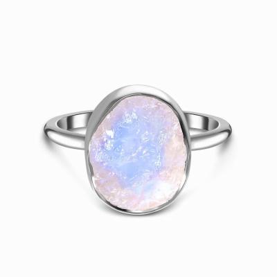 China 925 silver+moonstone micro jewelry S925 Sterling Silver Ring Oval Moonstone Diamond Ring Ladies Fashion Luxury Exquisite for sale