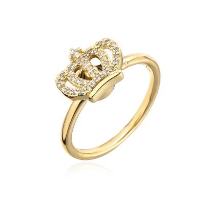 China High Quality Copper Plated 18K Gold Ring Cincin Micro Set Zircon Crown Star Rotatable Open Ring Women Jewelry for sale