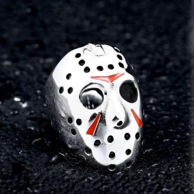 China Skull Ring High Quality Grimace Fashion Hollow Silver Ring Painting Metal Red Jewelry Male Finger Oil Ring for sale