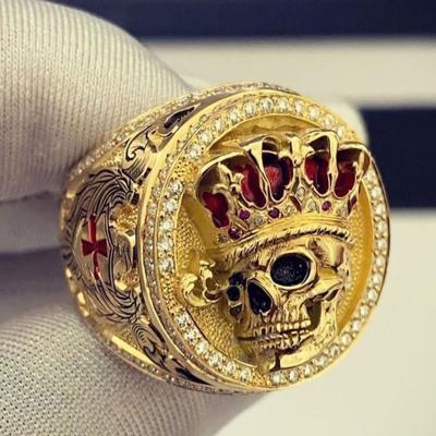 China High Quality Crown Skull Ring Anillo Gold-Plated Diamond Hip Hop Trend Oil Drip Male Ring Jewelry for sale