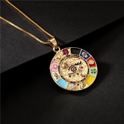 China High Quality Oil Drip Zircon Necklace Color Boho Jewelry Fashion Eye Pendant Necklace Women for sale