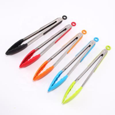 China Sustainable Stainless Steel Kitchen Serving BBQ Food Tongs Silicone Cooking Clip Bread Baking Tongs for sale