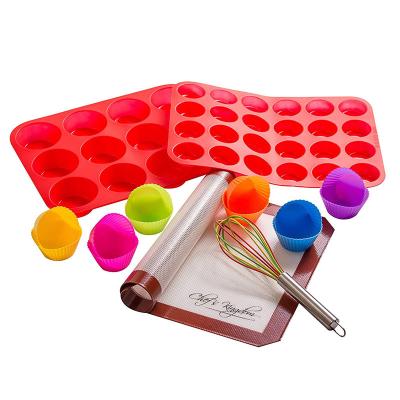 China Sustainable 14Pcs Silicone Kitchen Cooking Sets Bakeware Baking Mat Pan Cups Whisk Set for sale