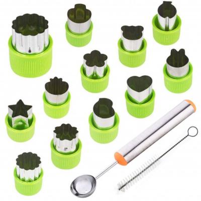 China 12 Pcs Viable Vegetable Fruit Cutter Shapes Set with Scoop and Melon Baller Cleaning Brush, Mini Pie Cookie Stamps Mold for Kids Crafts for sale