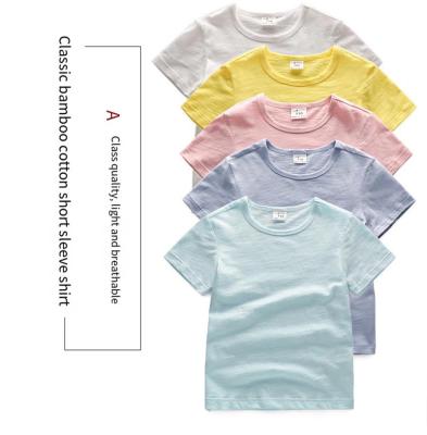 China Summer Direct Selling Solid Color Kids Boys Cotton Breathable Shorts Sleeve Bamboo T-shirt Round Neck Tops for sale