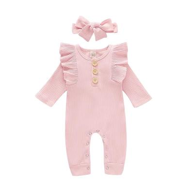 China New Cotton Girls Spring Overalls Pit Pullover Crawling Suit Multicolor Stripe Sleeve Autumn Pure Color Cotton Hair Long for sale