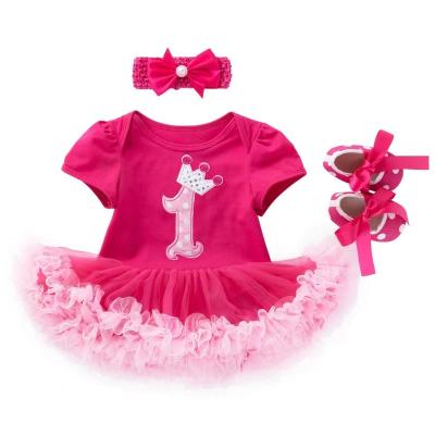 China Cotton Baby Holiday Crawling Short Sleeve One-Piece Suit Birthday Three-Piece Dress for sale