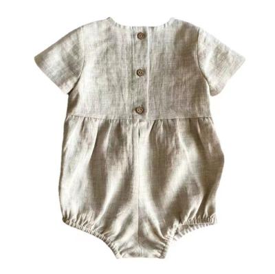 China New 100% Cotton Summer Baby Canvas One-Piece Clothes Solid Color Baby Crawling Baby Short Sleeve for sale