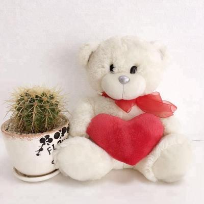 China Stuffed& soft plush toy plush stuffed white teddy bear toy with red bowknot and red heart for sale