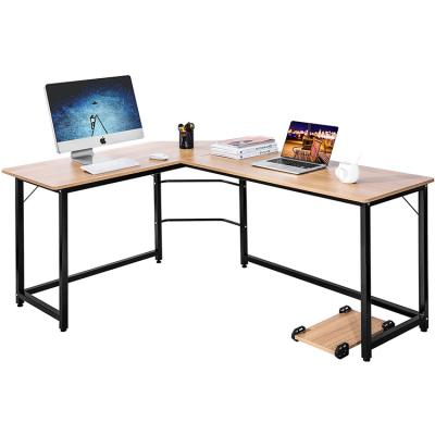 China Home Convertible L Shaped Furniture Modern Solid Metal Iron Wood Leg Writing Computer Laptop Desk Table for sale