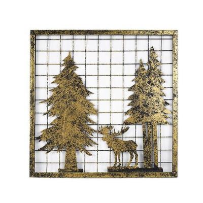 China 30*30cm Square Small Iron Metal Wire Frame Christmas Tree Deer Antique Home Office Wall Hanging Decoration for sale