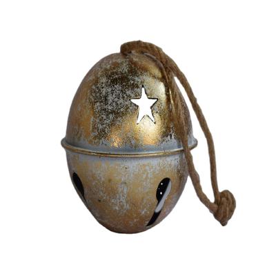 China Christmas Decor Christmas Ornament Antique White Gold With Star And Twine Jingle Iron Metal Bell 14cm for sale