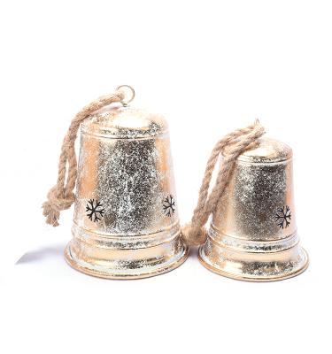 China Europe Home Accessories Christmas Decoration Antique Gold Snowflake Twine Jingle Iron Metal White Bells for sale