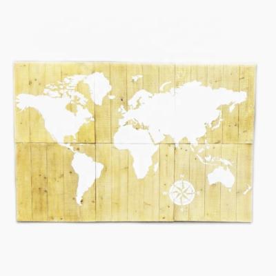 China Classic 6 Piece Assemble Wooden Wall Graphic Art Restaurant Bar Home Office World Map Decoration for sale