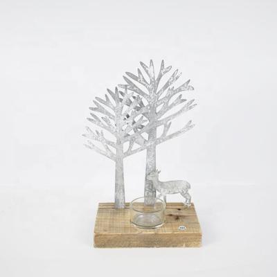 China Home Decoration 1 Cup Metal Gray Christmas Decorative Tree and Deer Candle Holder for sale