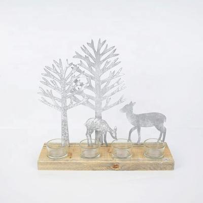 China Home Decoration 4 Cup Gray Christmas Decorative 2 Tree 2 Deer Metal Candle Holder for sale