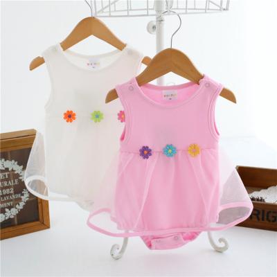 China Breathable Newborn 2 Year Baby Knitting Bodice 3D Flower To Beautiful Layered Tulle Skirt Romper Infant Knitting Dress for sale