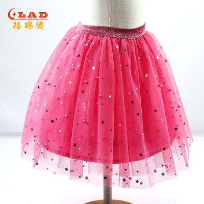 China Breathable Customize Formal Cotton Lining Inside 2-12Years Summer Star Tulle Skirt With Pearl for sale