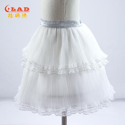 China 2-12Years Dance Wear Cotton Lining Breathable High Quality Ruffle Layered Tulle Skirt With Trim Lace for sale