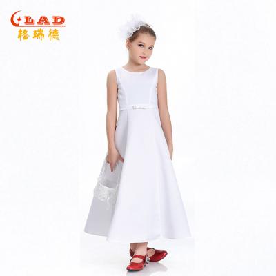 China Whole dress features with high quality satin shorts sheath vest tank satin dress 2 years to 16 years old kids communion dress girls party dress for wedding for sale