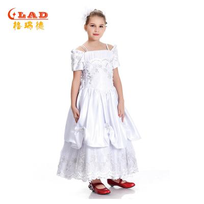 China Ruffle Lace Sleeve Layers Ruffle Skirt Off The Shoulder Girls Dresses Princess Lace Little Kids First Communion Dress For Wedding for sale