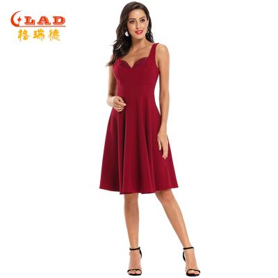 China 2021 summer sale new design breathable U neck navy casual wear hot and sexy elegant burgundy women dress for sale