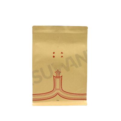 China Recyclable Brown Customized Designed Kraft Paper Flat Bottom Zipper Bag For Coffee for sale