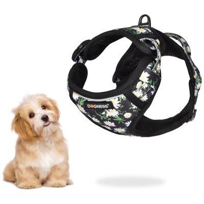 China Wholesale Custom Dogness Small Large Soft Comfortable Adjustable Reflective Nylon Padded Medium Dog Chest Harness Flower for sale