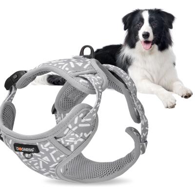 China Dogness OEM Custom Reflective Tactical Alphabet Printing Neoprene Lining Velor Sidestep In Dog Cat Harness Set for sale