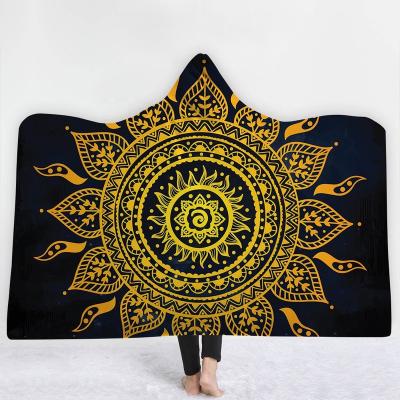 China New Design Polyester Flannel Mandala Sherpa Blanket Popular PORTABLE Xmas Winter Hooded Gift China Wearable Blanket for sale