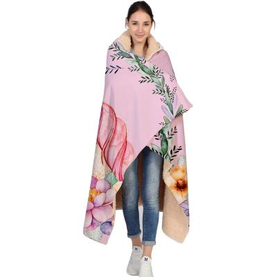 China Wholesale PORTABLE polyester multi-functional hooded plush sherpa blanket wearable blanket for sale