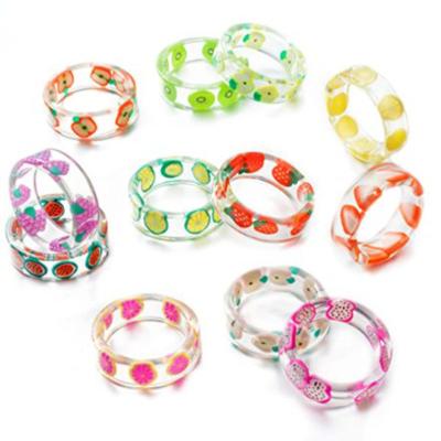 China New Fashion Ring Trendy Transparent Acrylic Resin Stone Fruit Color Stone Ring For Women Girls Ring for sale