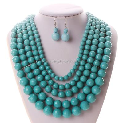 China Luxury Handmade Chunky Round Faceted Multi-Layer Acrylic Material Girl Plastic Beads Necklace for sale