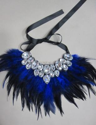 China Fashion necklace plastic blue crystal/feather necklace/feather necklace for sale