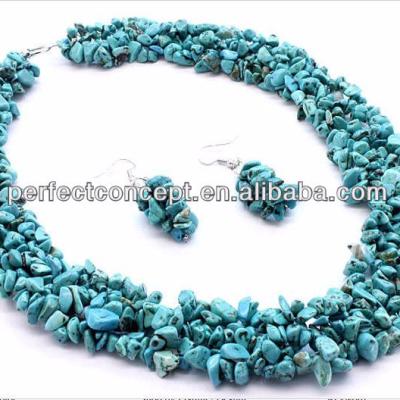 China New Style Turquoise Semi-precious Stone Chip Stone Chunky Necklace And Earring Jewelry Set for sale