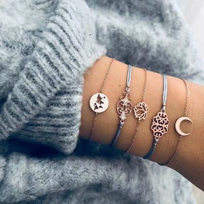 China New jewelry simple woven bracelet fashion lotus moon chain bracelet five-piece nickel-free set wholesale for sale