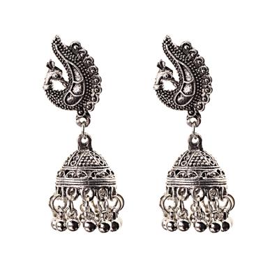 China Nickel Free And Lead Free Fashion Gold Peacock Design Earrings Metal Antique Gold Plating Jhumka Earring Indian Jewelry for sale