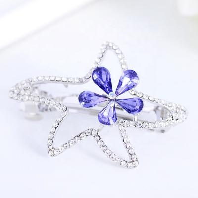 China Lovely Soft Style Alloy Starfish Flower Glass Stone Hair Clip for sale