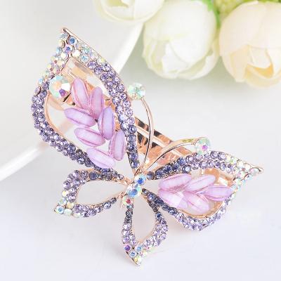 China Korea Fashion Design Hair Clip Butterfly Sweet Zinc Alloy Gold Plated Colorful Crystal Hair Clip for sale