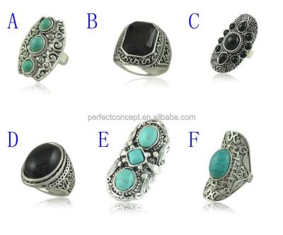 China ALLOY Ring-150713-01 Vintage Turquoise Stone Ring Black Stone Ring Boho for sale